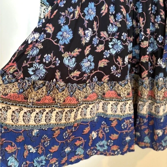 Angie Floral Flare Sleeve Blue Ruffle Smocked Boho Cottagecore Dress Size M - Picture 9 of 16